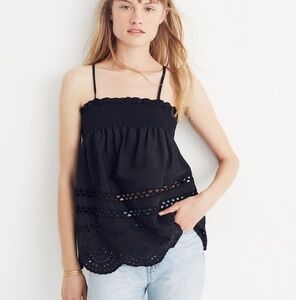 Madewell Women's Black Eyelet Cami Top Tie Back Summer Size Small